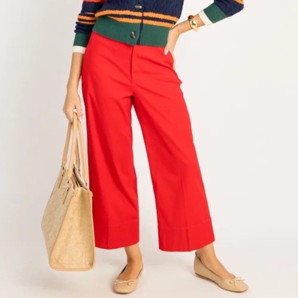 SPANX Stretch Twill Cropped Wide Leg Pants M Petite MP Red Shaping Trousers